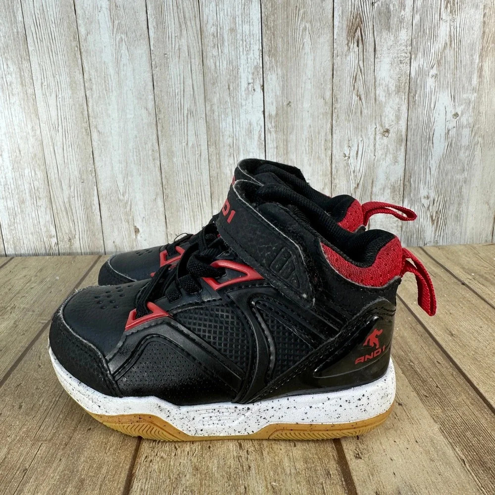 AND1 Boys‎ Toddler Size 7 Black Red High Top Sneakers Shoes